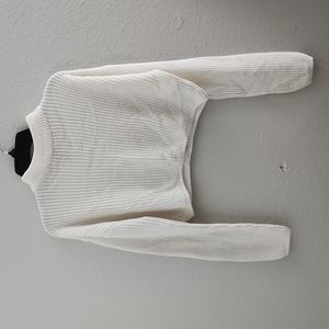 H&M White Ribbed Knit Crop Top